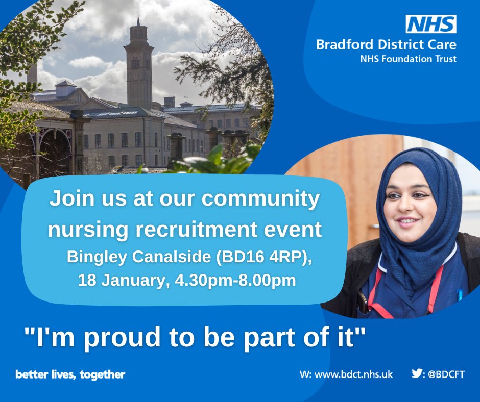 BDCFT's tweet photo. We're all set! Don't forget to come and say hello this evening if you're interested in community nursing, and are a qualified or student nurse. We're at Bingley Canalside until 8.30pm and would love to meet you. 

Want to join our team? You can even apply here today! @TomDuggers https://t.co/nywVo2sDzM