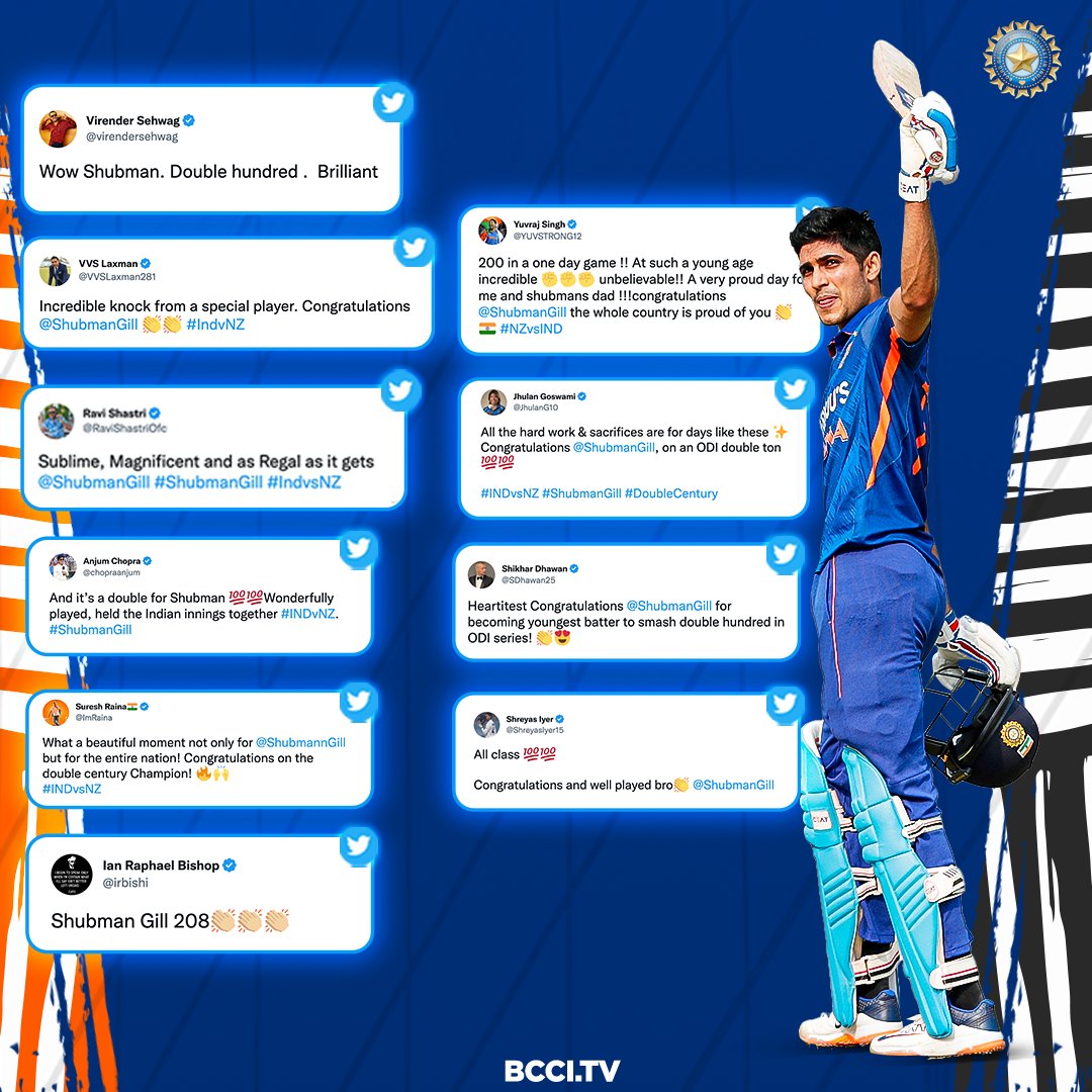 BCCI's tweet image. 𝘼𝙙𝙢𝙞𝙧𝙖𝙩𝙞𝙤𝙣 𝙖𝙡𝙡 𝙖𝙧𝙤𝙪𝙣𝙙! 🫡

@ShubmanGill&apos;s double-ton in Hyderabad generated heaps of respect👌

#TeamIndia | #INDvNZ