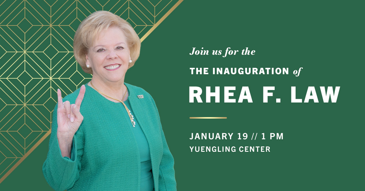 Don’t forget, Bulls – @USF_Pres Law’s inauguration takes place tomorrow! 🤘 Thursday, January 19th 🤘 Investiture Ceremony | Yuengling Center, 1pm 🤘 Reception | IPF, to follow immediately Both events are free and open to the public. We hope to see you there!