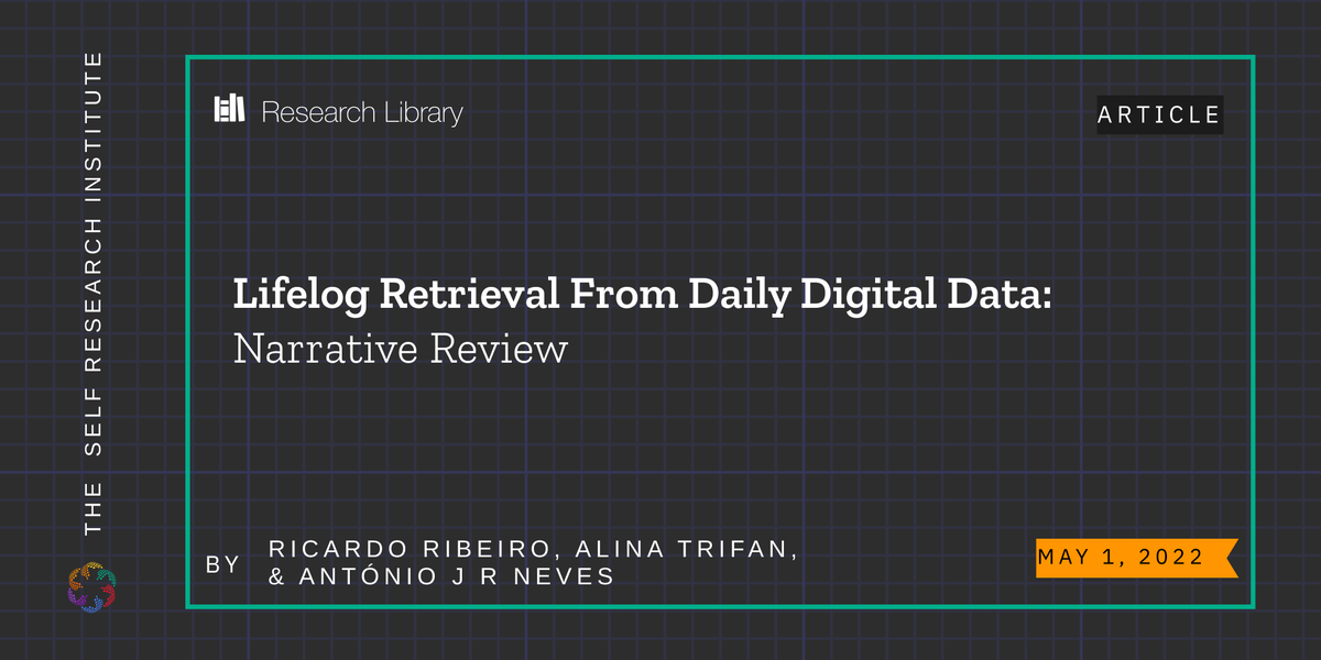 theselfresearch's tweet image. "Lifelog Retrieval From Daily Digital Data: Narrative Review" by Ricardo Ribeiro et al. has been added to our digital library.

Find it here: ow.ly/jZ4I50Mkvpw

#lifelog #lifelogging #informationretrieval #computervision #imageretrieval #signalprocessing #mobilephone