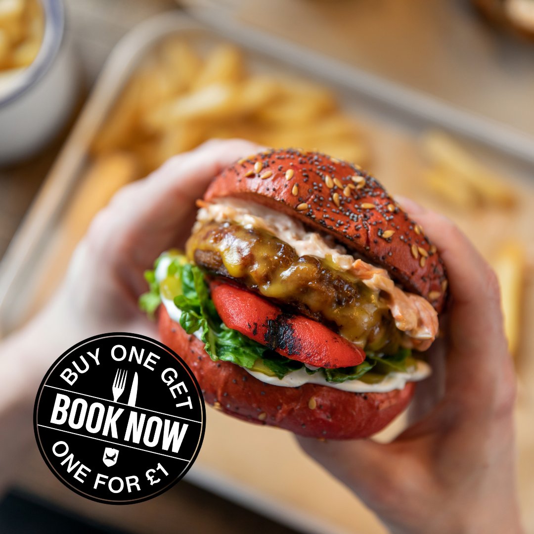 Buy 1 get 1 for £1

Book now for the amazing buy 1 get 1 for £1 deal on all our burgers!