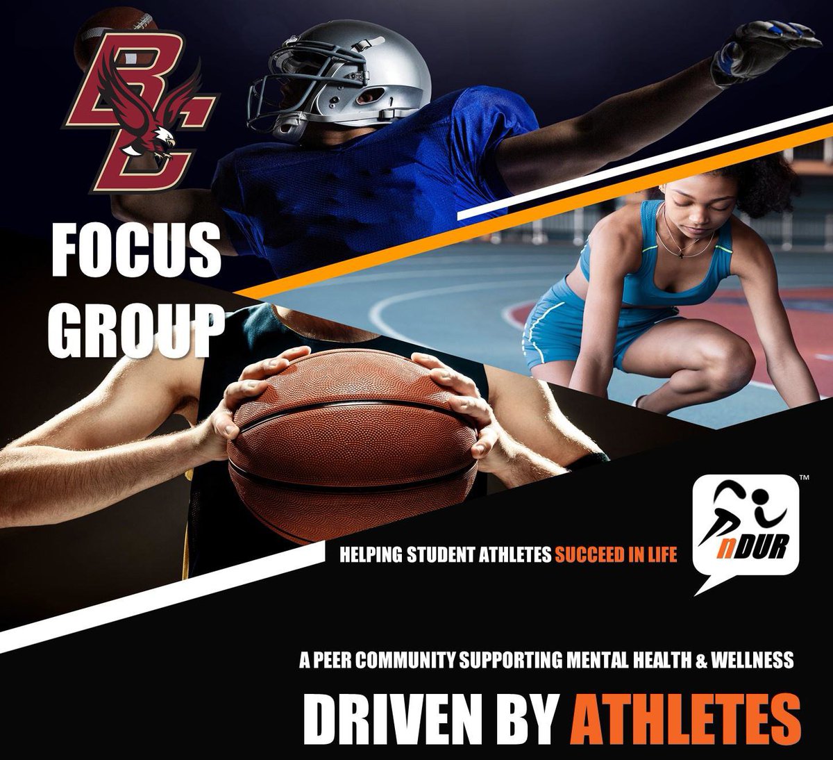 bc_safs's tweet photo. Eagles! BC is partnering with nDUR to facilitate a focus group for student-athletes that will be taking place this evening at 6:00 PM in the Shea room in Conte Forum. Hope to see you there! https://t.co/qTaJZExno8