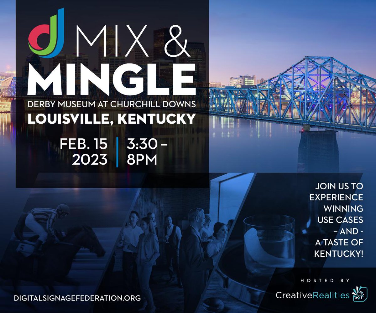 There’s less than a month until our upcoming Mix &amp; Mingle in Louisville, Kentucky! 🎉

End users and integrators may contact info@digitalsignagefederation.org to receive a complimentary discount code. Learn more and register here: bit.ly/3XkZbT #DSFPerks