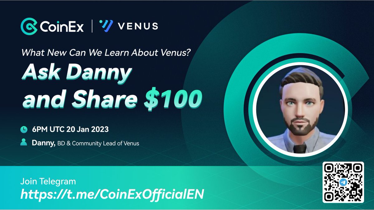 coinexcom's tweet photo. 📢 Upcoming #AMA With @VenusProtocol

Join CoinEx Telegram Community AMA with Danny to learn more about #Venus and share $100! 🤩

⏰ 6PM UTC 20th Jan
✅ Follow @coinexcom
✅ RT + Tag 3 friends
✅ Join CoinEx Telegram
✅ Ask questions during the AMA

#CoinEx #XVS #VAI #Giveaway https://t.co/cDfn81hSQA