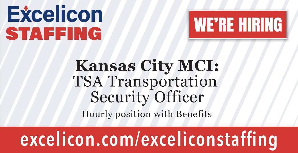 ExceliconEIC's tweet photo. Excelicon Staffing is hiring TSA Security Support Assistants for Kansas City's MCI airport. Hourly positions and great benefits! Learn more at https://t.co/qDdHVe5FBn #ExceliconStaffing #SecuritySupportAssistant #MCI https://t.co/o5eadcz7zX