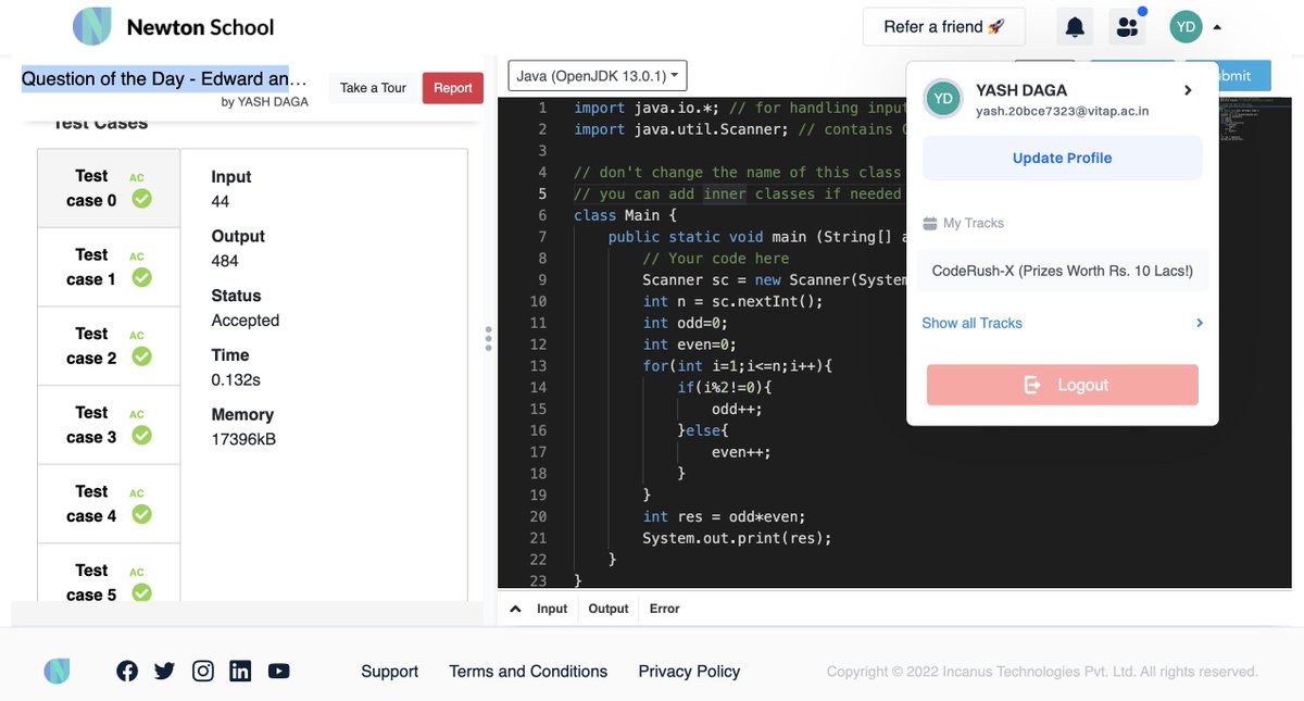 yash_17_'s tweet image. Today I have solved Edward and Maths Competition
using java #language_used
#Day3 of #30daysofcode 
@everydaycoders

#community #coding #programming #competitiveprogramming #codingchallenge #dsa #bubbleupcommunity #codedu