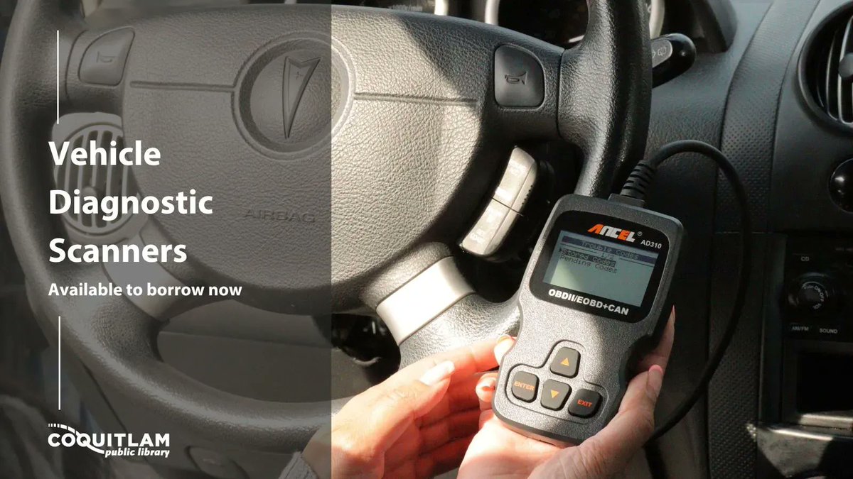 CoqLibrary's tweet photo. Is the grinding noise your car makes finally getting on your nerves? Pick up a Vehicle Diagnostic Scanner from Coquitlam Public Library, and make sure your car is in tip-top shape.
Find out how to borrow one at: https://t.co/aCSejrcTgV
#LendableTech #library #VehicleScanner https://t.co/Tsn63UAtlD