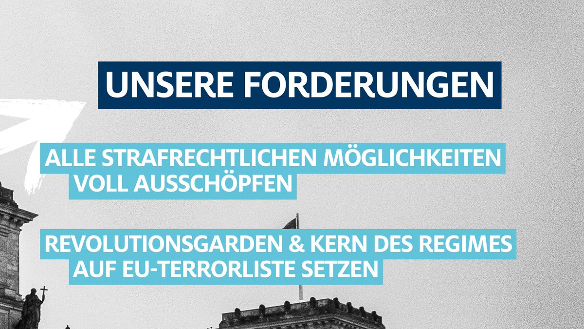 cducsubt's tweet photo. Wir brauchen eine konsequente #Iran-Politik. Das Terrorregime und seine #Revolutionsgarden müssen auf die #Terrorliste!
Darüber debattieren wir morgen Nachmittag im Bundestag. #IranRevolution https://t.co/gM5a9oezAi