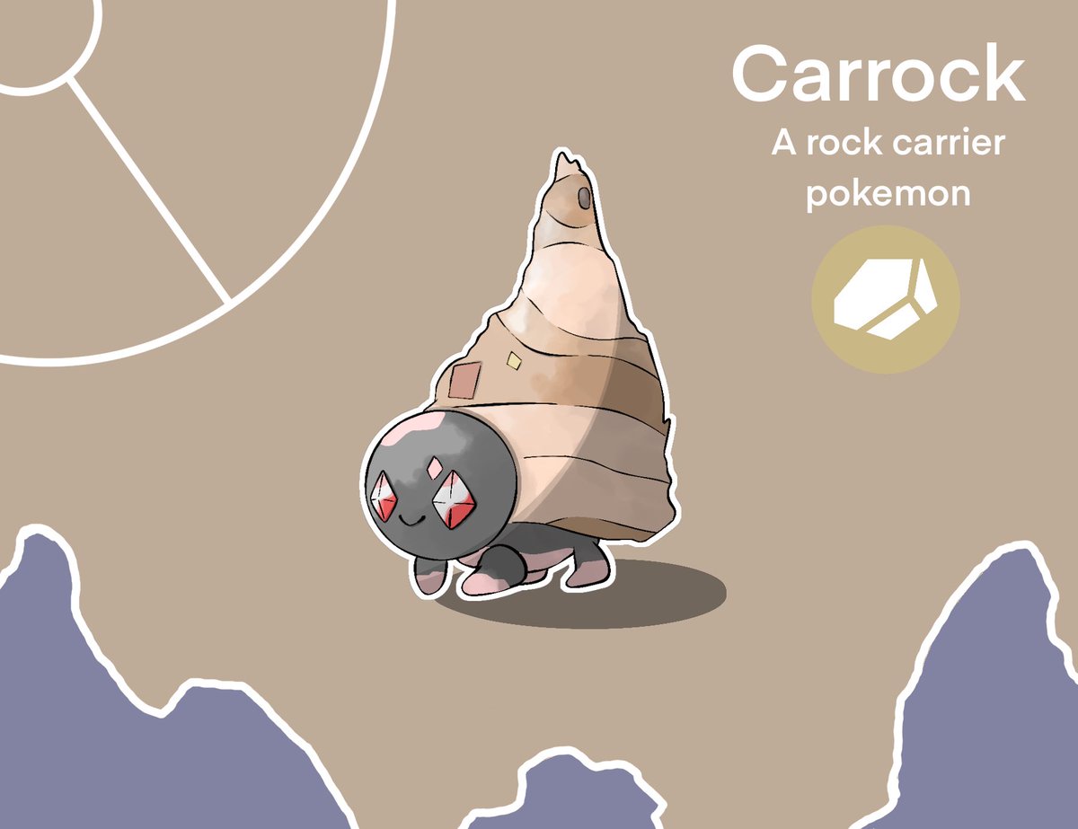 GGEZ_Ali's tweet photo. Meet Carrock! 

A well know carrier Pokémon who’s capable of carrier heavy rocks in order to protect its tiny body from predators in such deserted environments. Usually Carrock travels into caves and tunnels.

#rocktypes #pokemonfanart #fakemon #conceptart #pokemon https://t.co/fMyOZofoYu