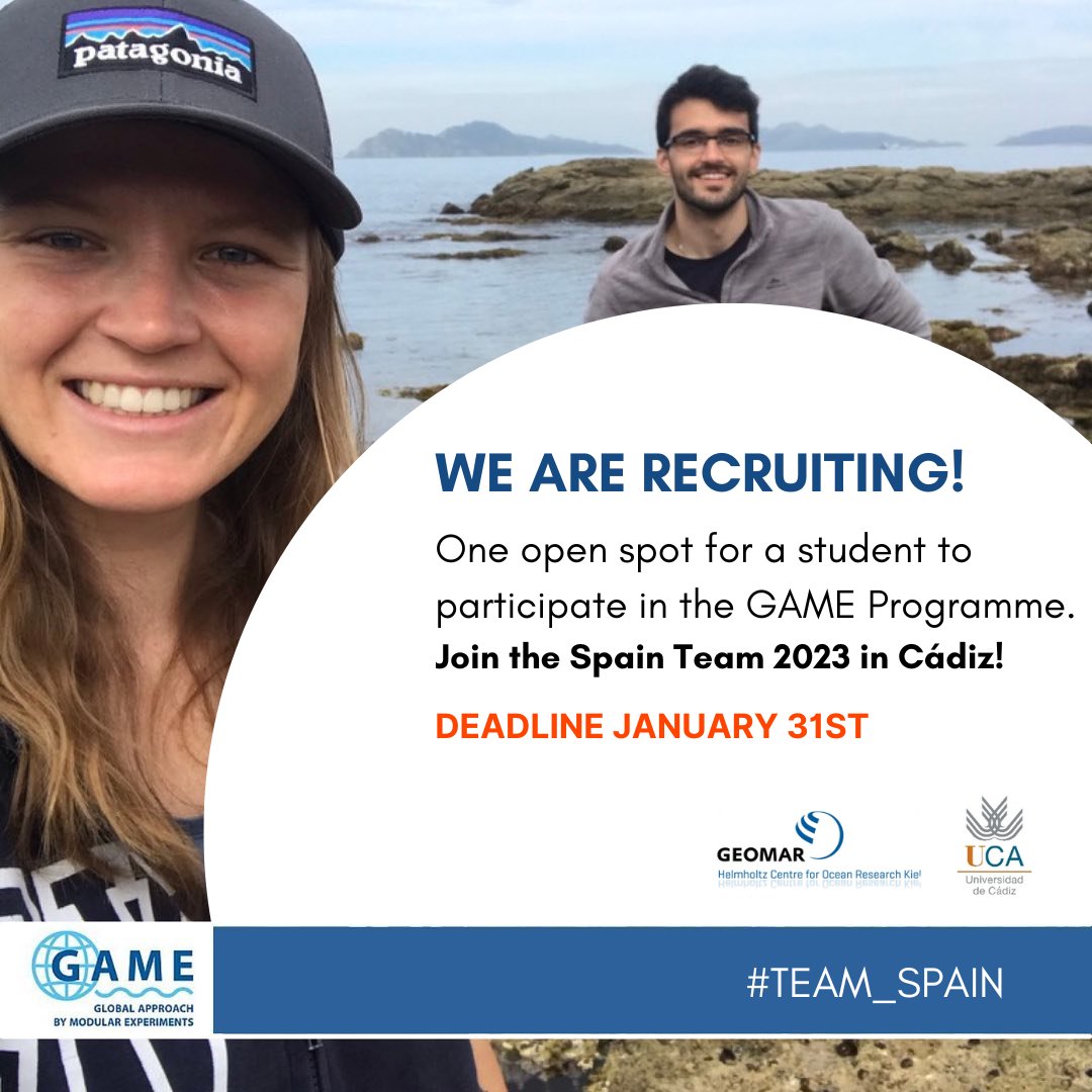 IgnacioGestoso's tweet photo. 📢OPEN opportunity for a student to work within the framework of the GAME Programme. Join the Spanish team at the INMAR-UCA! (Deadline January 31st, 2023) More details here▶️https://t.co/jDM5n0SayZ https://t.co/KGP2Xb0kS7