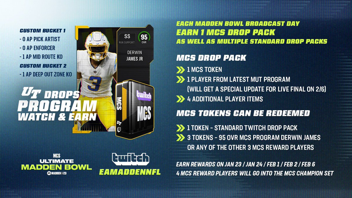 Madden Championship Series on X: Tune in to the Ultimate #MaddenBowl  Monday at 7 PM to earn big time Twitch drop rewards! 💥🏈🎮 Twitch:   Account linking:    / X