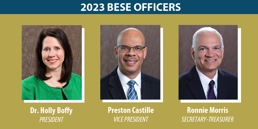 Today BESE elected its officers for 2023 - Dr. Holly Boffy, Dist. 7, President; Preston Castille, Dist. 8, Vice President; and Ronnie Morris, Dist. 6, Secretary-Treasurer. Congratulations to our new leadership team! #laed