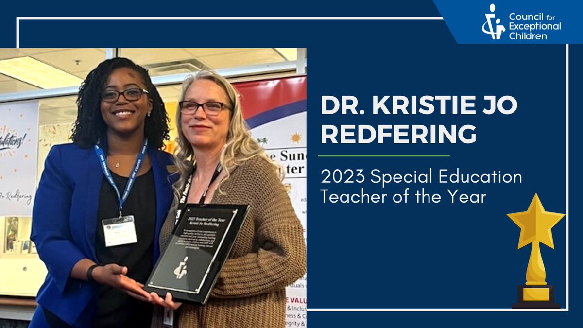 Council for Exceptional Children (@cecmembership) on Twitter photo Congratulations, Dr. Kristie Jo Redfering, 2023 Special Education Teacher of the Year! Today, we celebrate you! Thank you to our sponsor <a href="/letsgolearn/">Let's Go Learn</a> for Dr. Redfering's wonderful prize. #teacheroftheyear #4specialeducation #teacher bit.ly/3kjEzwB Congratulations, Dr. Kristie Jo Redfering, 2023 Special Education Teacher of the Year! Today, we celebrate you! Thank you to our sponsor <a href="/letsgolearn/">Let's Go Learn</a> for Dr. Redfering's wonderful prize. #teacheroftheyear #4specialeducation #teacher bit.ly/3kjEzwB