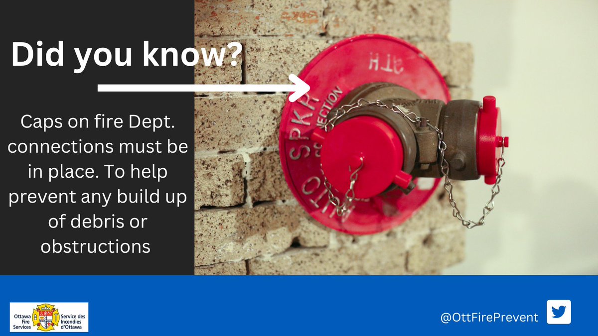 OttFirePrevent's tweet photo. Building Owners/Property Managers, #DYK that if your Fire Department connection caps are missing, your contractor needs to test and inspect the piping before replacing them to ensure there is no debris inside the pipe! #FireSafety #OnFireCode https://t.co/RWt2TJ6xKZ