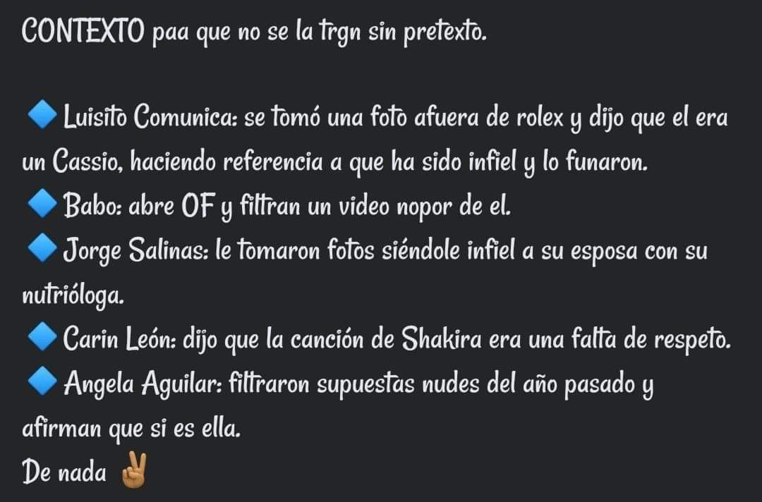 OnlyCharma's tweet photo. Contexto de todo lo que ha acontecido y los trae como imbéciles. 😂

#luisitocomunica #babo #babovideo #babocartel #CartelDeSanta #casiooficial #rolex #JorgeSalinas #carinleon #Shakira #AngelaAguilar https://t.co/bPnQryKZAs