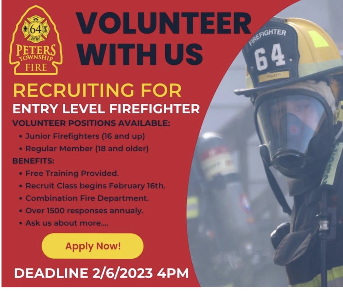 Peters_Fire's tweet photo. Applications and Information are available on our municipal website:
https://t.co/4DkTCyum0D https://t.co/xQ3QdoOn7u