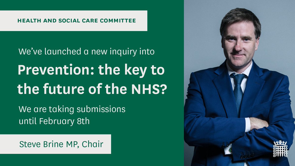 CommonsHealth's tweet photo. Major inquiry launched today on PREVENTION!

The key to the future of the NHS? This is your chance to shape a major piece of work we will be undertaking
https://t.co/9L1aXj1WZH https://t.co/97dVKoEh4z