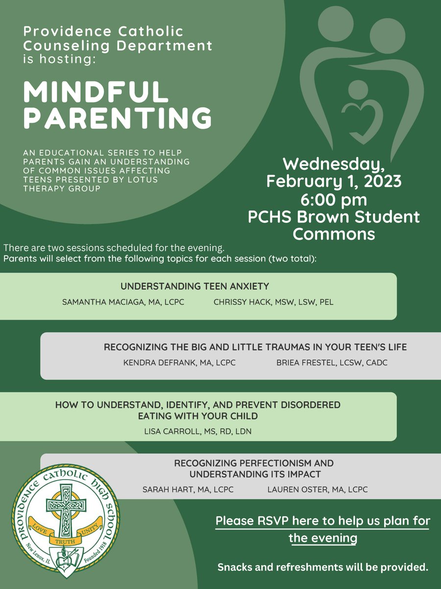PC_Counseling's tweet photo. PCHS Parents: We hope you will join us for our "Mindful Parenting" educational series on Weds. Feb. 1 at 6pm. Please check your email for more details &amp; RSVP using the link in the email or on the flyer. @PCHS_Celtics https://t.co/jqA2tWrpsE