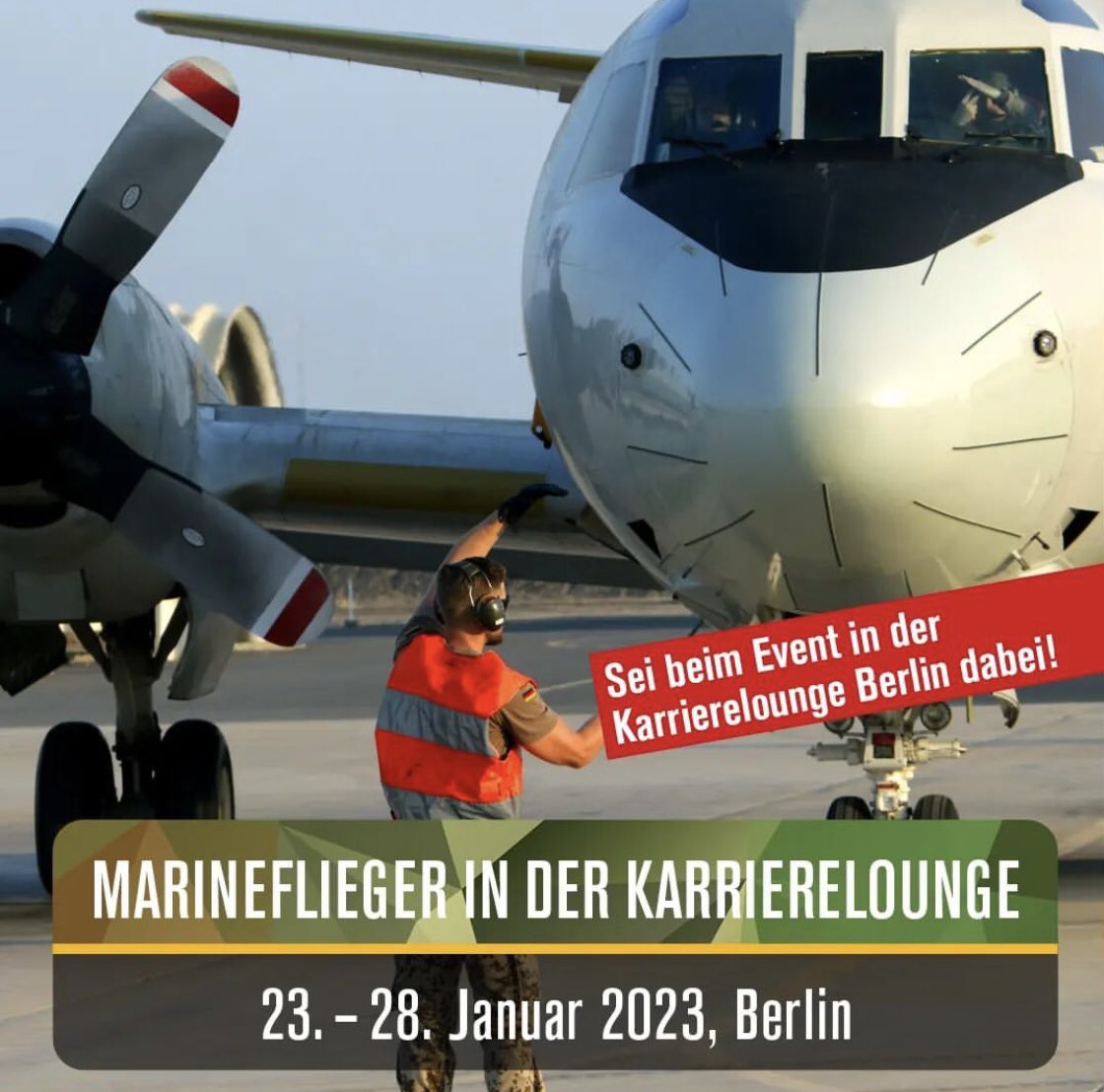 CdrDeuNavalAir's tweet photo. Seid dabei!
Nächste Woche in #BERLIN .
#Marineflieger in der Karrierelounge.
Wollt ihr was cooles? Kommt zur #Bundeswehr, wollt ihr was sehr cooles ? Kommt zur #Marine! Wollt ihr was #megacooles? Kommt zu den #Marinefliegern!! 
#MachWasWirklichZählt #Bundeswehrevents https://t.co/0jYKaY5REz