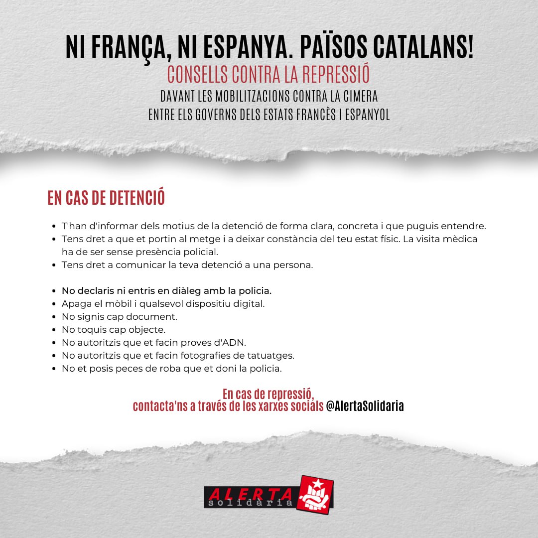 ⚠️ Demà, dijous #19G, tenim més de 350 anys farcits de raons per a donar la benvinguda que es mereixen els presidents espanyol i francès.

⚠️ Demà COM SEMPRE estarem ALERTA

CONSELLS BÀSICS ⤵️