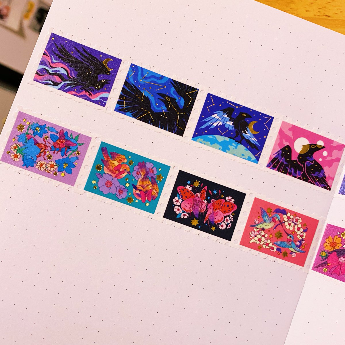 thewashistation's tweet photo. Cosmic Crows &amp; Beloved at Dawn gold foil stamp washi tapes together! ✨🦅🦋 https://t.co/h7TQFUT3l1