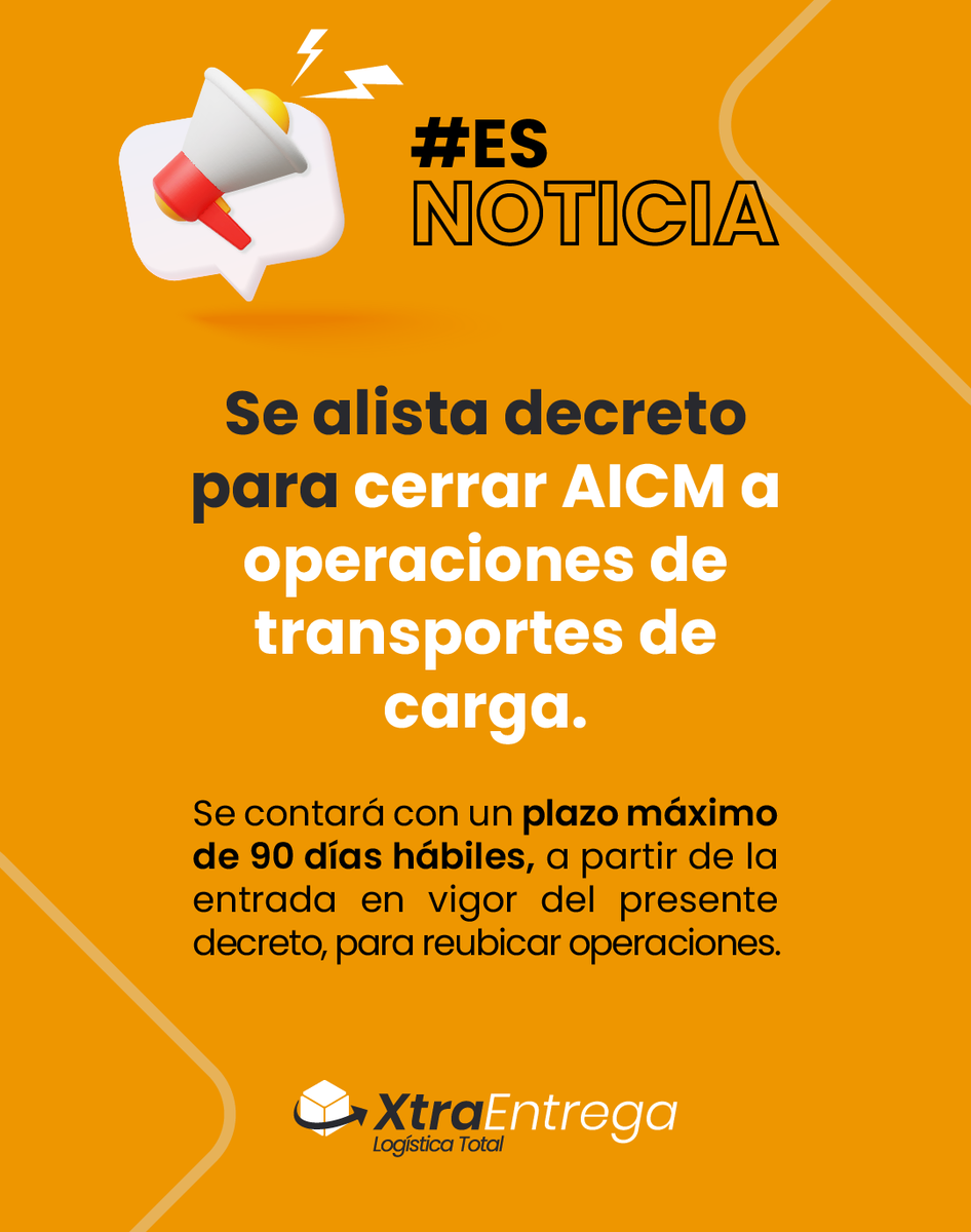 XtraEntrega's tweet photo. #noticiadehoy
🚨 Debido a la saturación en #AICM, el gobierno presentó a la #CONAMER un anteproyecto de #decreto presidencial para cerrar operaciones de transporte aéreo de carga en el AICM.
Entérate de más 👉 https://t.co/2R5G560zPz
#XtraEntrega #operaciones #comercioexterior https://t.co/9OZ4VMDz2G