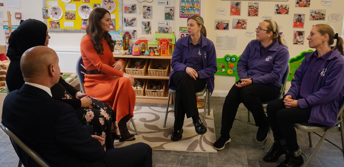 Earlychildhood's tweet photo. The Princess of Wales visited Foxcubs Nursery, where she met early childhood educators and joined a discussion with parents about the support the nursery provides on a day-to-day basis, and in their child's long-term development. https://t.co/3BlgNDwr6U