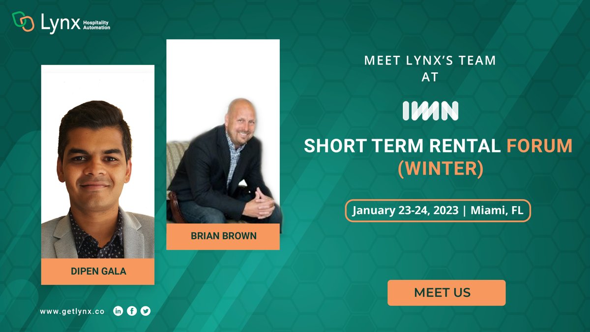 Meet Team Lynx at IMN, Short Term Rental Forum (Winter)
January 23-24, 2023, Miami, FL

#IMN #STR #shorttermrental #shorttermrentalforum