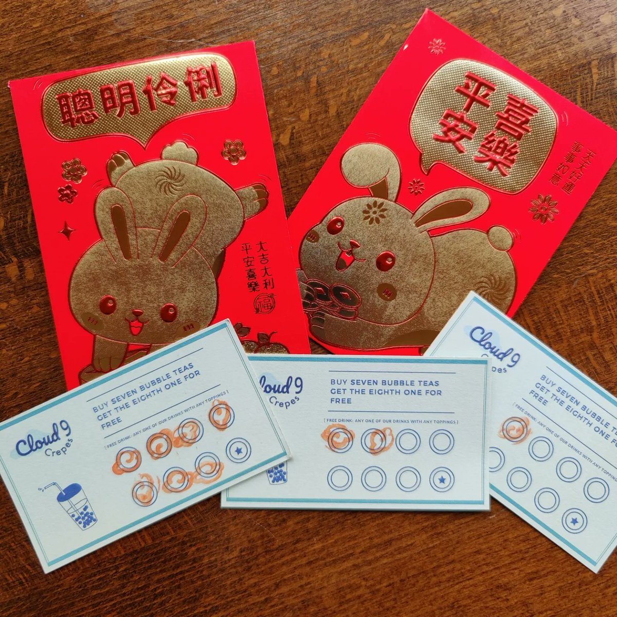 cloud9crepes's tweet photo. We will be hosting a Lunar new year event on Sunday the 22nd! Try your luck and receive a red envelope with a random punch card inside. There are a few full punch cards mixed in - wishing everyone a happy and prosperous new year! 

While supplies last. One per order https://t.co/8vJDcQsGD8