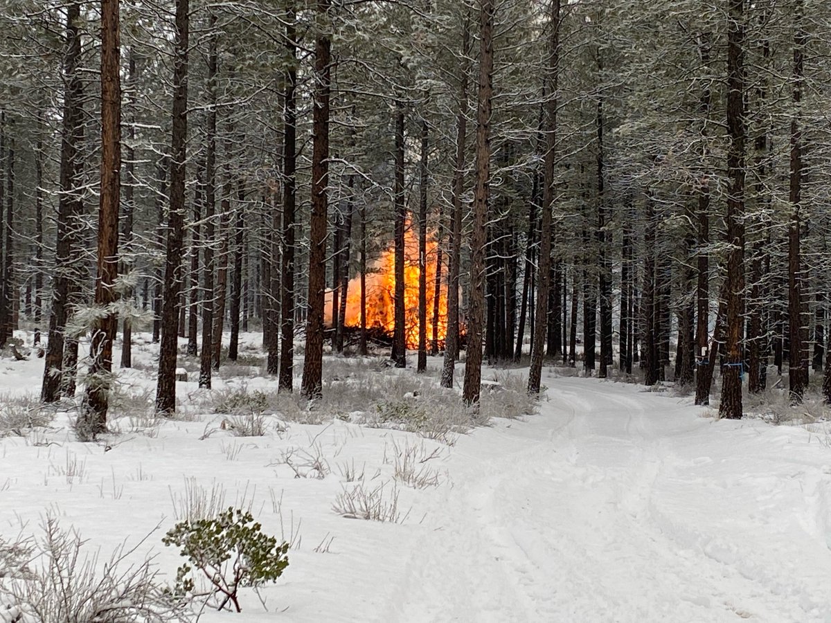 🔥Today (1/18), firefighters on the @DesNatlForest plan to conduct pile burning operations west of La Pine adjacent to the Ponderosa Pines subdivision along Forest Service Road 4320 (Ponderosa Way). Smoke and flames will be visible from Burgess Road and Ponderosa Way. 