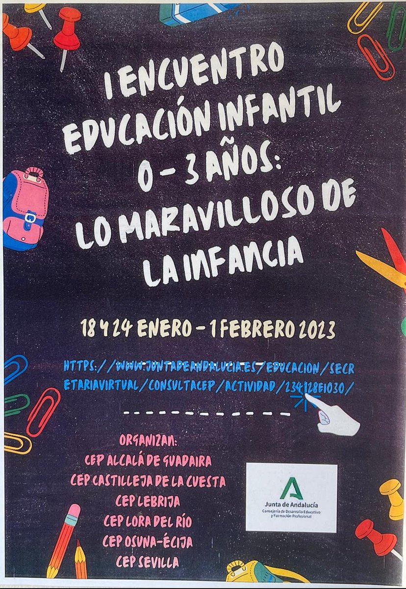 I Encuentro de Educación Infantil 0-3 años: "Lo maravilloso de la infancia".
Primera sesión formativa para el profesorado del primer ciclo se E. Infantil.