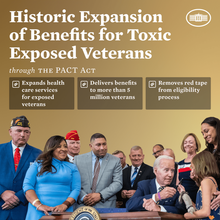 The PACT Act is the most significant expansion of benefits and services for toxic exposed veterans in more than 30 years.

Veterans can learn more and sign up for new services at VA.gov/PACT.