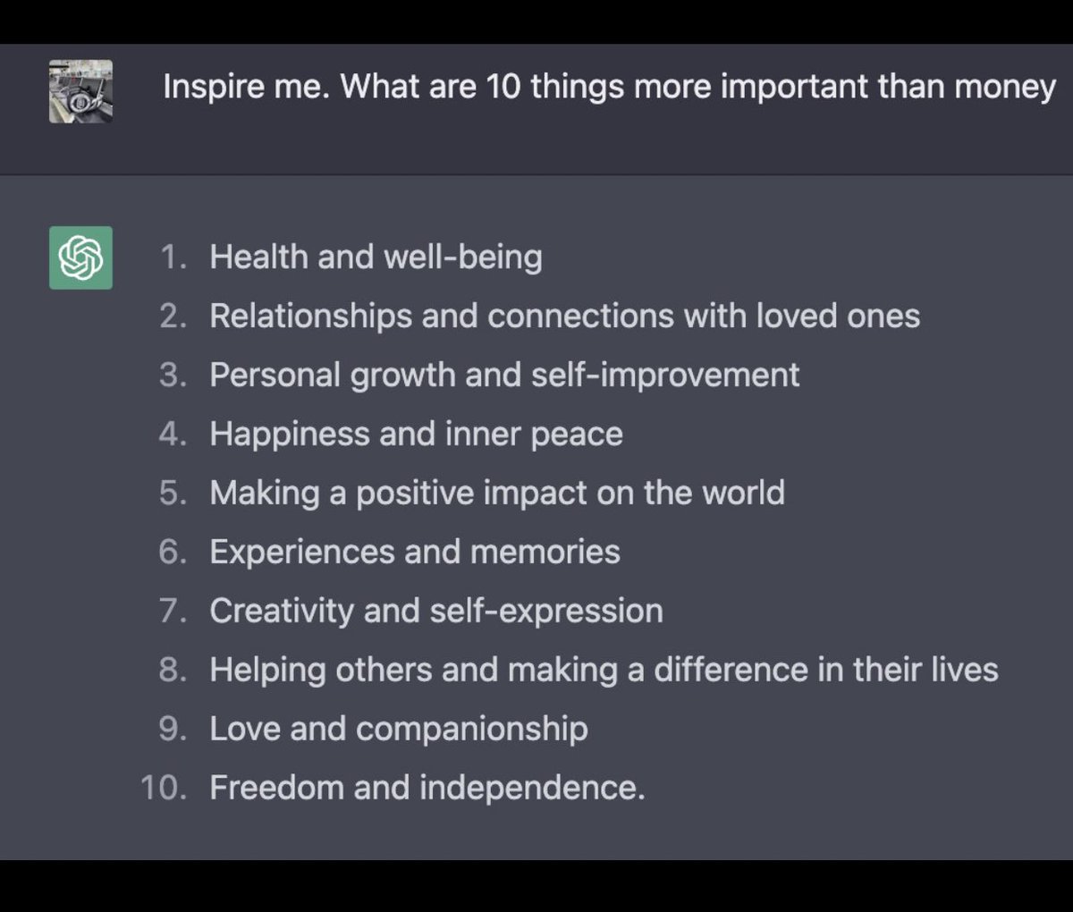 GCODEGFB's tweet photo. Asking @OpenAI #CHATGPT the important questions. 🙇🏿‍♂️ #gcodegfb #wealth https://t.co/eSibbEPwSX