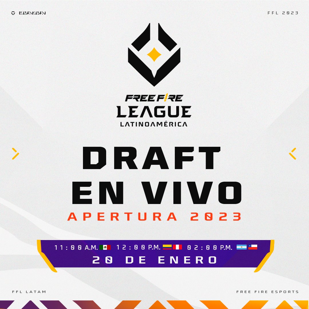 ¡Descubre en qué grupo competirá tu equipo favorito de la Free Fire League! 😎😱 

Este 20 de enero haremos el draft de Apertura 2023 EN VIVO donde se sortearán los grupos de los equipos. 🤩🔥 

¡No te pierdas la transmisión este viernes a las 11:00 en fb.com/FFEsportsLatam! 💥