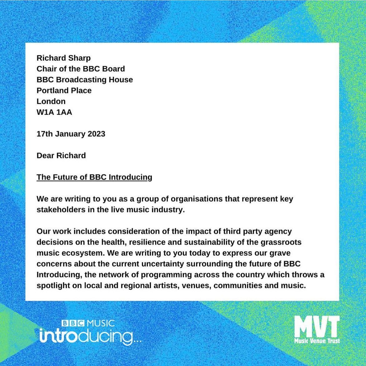 superfriendzlds's tweet image. Massive shouts to the @musicvenuetrust team on this open letter in regard to the national broadcaster @bbc on plans to restructure with the possibility of losing @bbcintroducing ✊🏻

Share this wide and far folks, we must #savebbcintroducing ❤️  

*Final slide in 2nd tweet