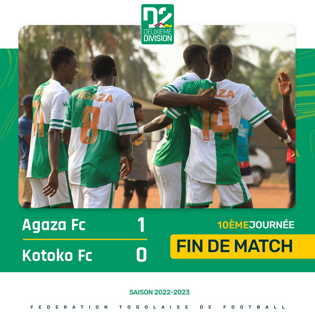 FtfTogolaise's tweet photo. 🔴#DeuxièmeDivision - 10ème journée
#AGAZA de Lomé a signé sa 4ème victoire de la saison en dominant ce mercredi #KOTOKO de Lavié 1⃣ 🆚 0⃣ https://t.co/APqn2aoaAa