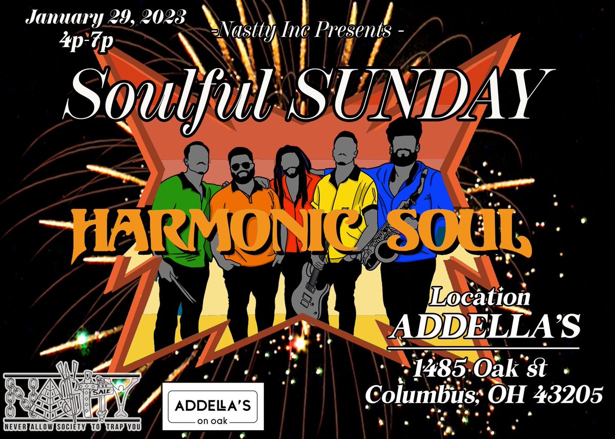 Soulful Sunday is back with my band <a href="/HarmonicSoulBnd/">Harmonic Soul</a> at Addella’s 01/29 from 4 to 7 PM. See y'all there