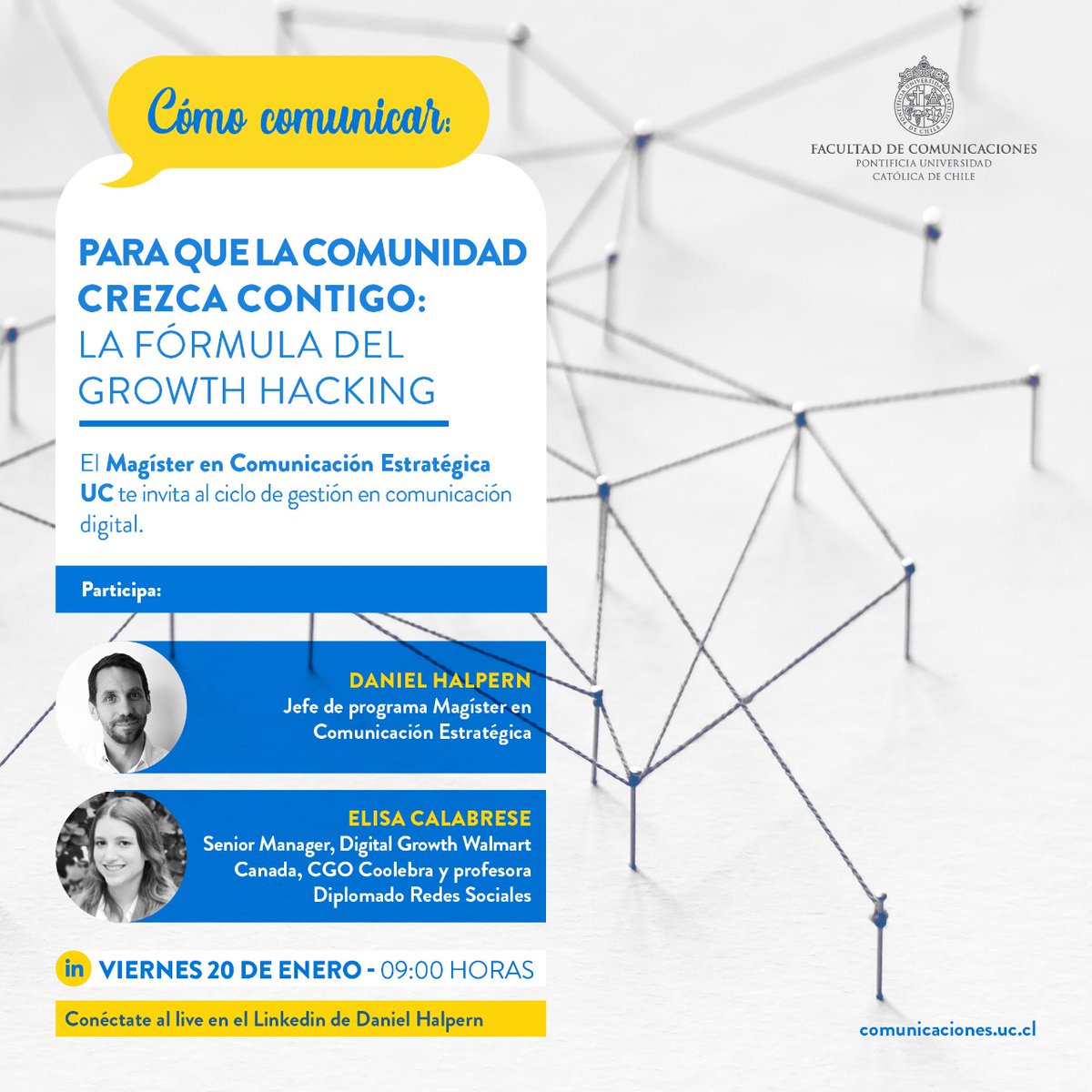 fcomuc's tweet photo. Conéctate al 2° capítulo del ciclo "Cómo comunicar" del Magíster de Comunicación Estratégica. Súmate este viernes 20 a las 9:00 en el live de Linkedin del profesor @d_halpern, conversaremos sobre el crecimiento en redes sociales.

Conéctate acá https://t.co/YVtc9jPqla https://t.co/gYOifojioG