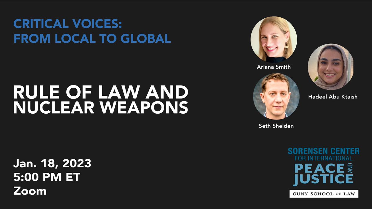 Sorensen Center (@sorensencenter) on Twitter photo ‼️TODAY‼️ Join the <a href="/SorensenCenter/">Sorensen Center</a> for a virtual #CriticalVoices discussion — what you should know about the rule of law and nuclear weapons, and an update on abolition advocacy, including #TPNW (Treaty on the Prohibition of Nuclear Weapons). Register now: bit.ly/0118CV ‼️TODAY‼️ Join the <a href="/SorensenCenter/">Sorensen Center</a> for a virtual #CriticalVoices discussion — what you should know about the rule of law and nuclear weapons, and an update on abolition advocacy, including #TPNW (Treaty on the Prohibition of Nuclear Weapons). Register now: bit.ly/0118CV