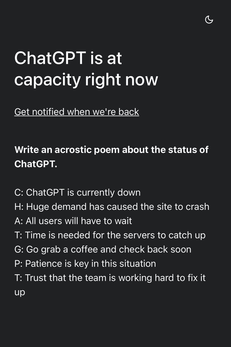 ChatGPT at is stressed and overloaded😑

#chatgpt #down