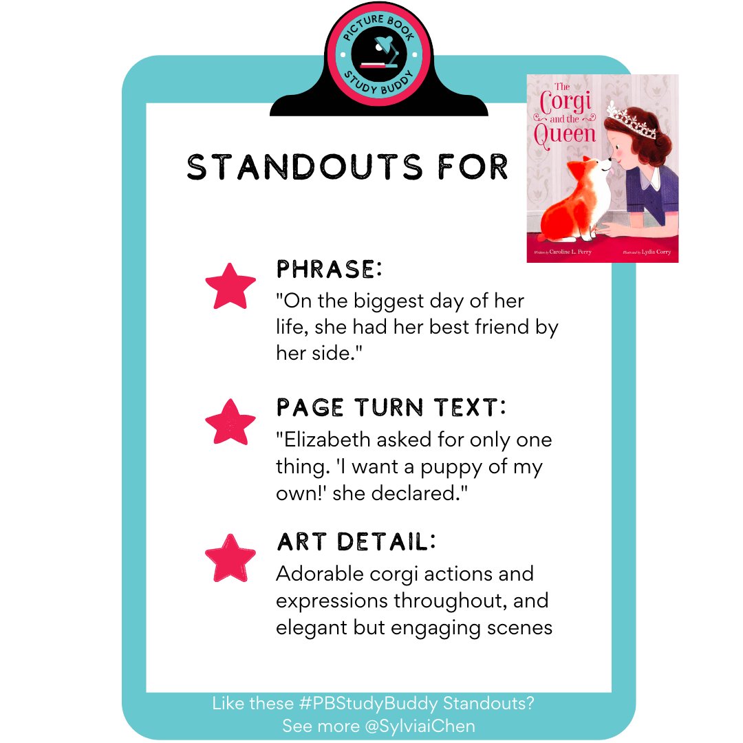 SylviaiChen's tweet photo. (2/5) #PBStudyBuddy Standouts: THE CORGI AND THE QUEEN (@Caro_Perry, #LydiaCorry, @MacKidsBooks). Please ❤️ 🔁 💬 to help boost this book and these incredible PB creators! #THECORGIANDTHEQUEEN #KidLit https://t.co/AYg3j4zLa0