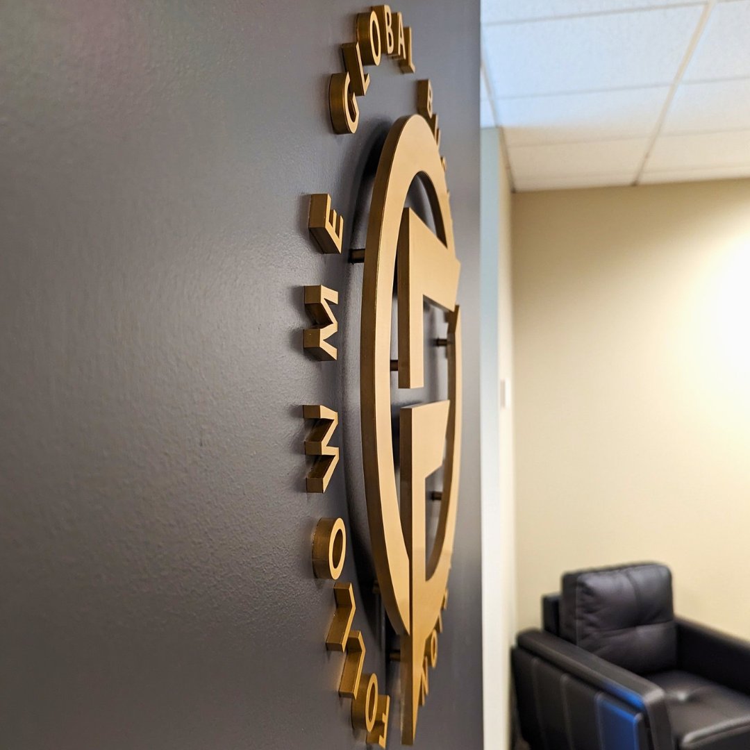 SignSystem1's tweet image. Using this simple installation technique adds dimension to your logo.

The flush mount copy grounds the logo while adding a stud-mounted central icon to set off the wall, giving  a sophisticated look.

#officerefresh #interiorsignage #corporatesignage #newyearnewsignage