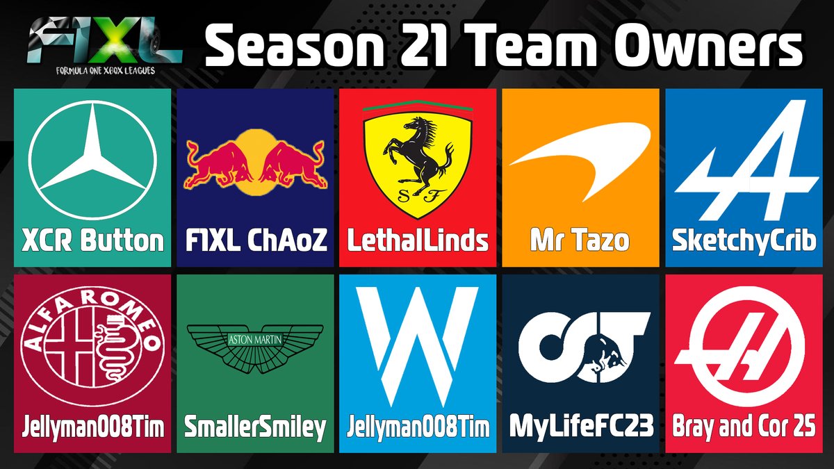 With the F1XL Season 21 draft underway tonight, here is a look at the Team Owners for this season.
Make sure to tune in at 7pm today at twitch.tv/f1xl to watch the draft!