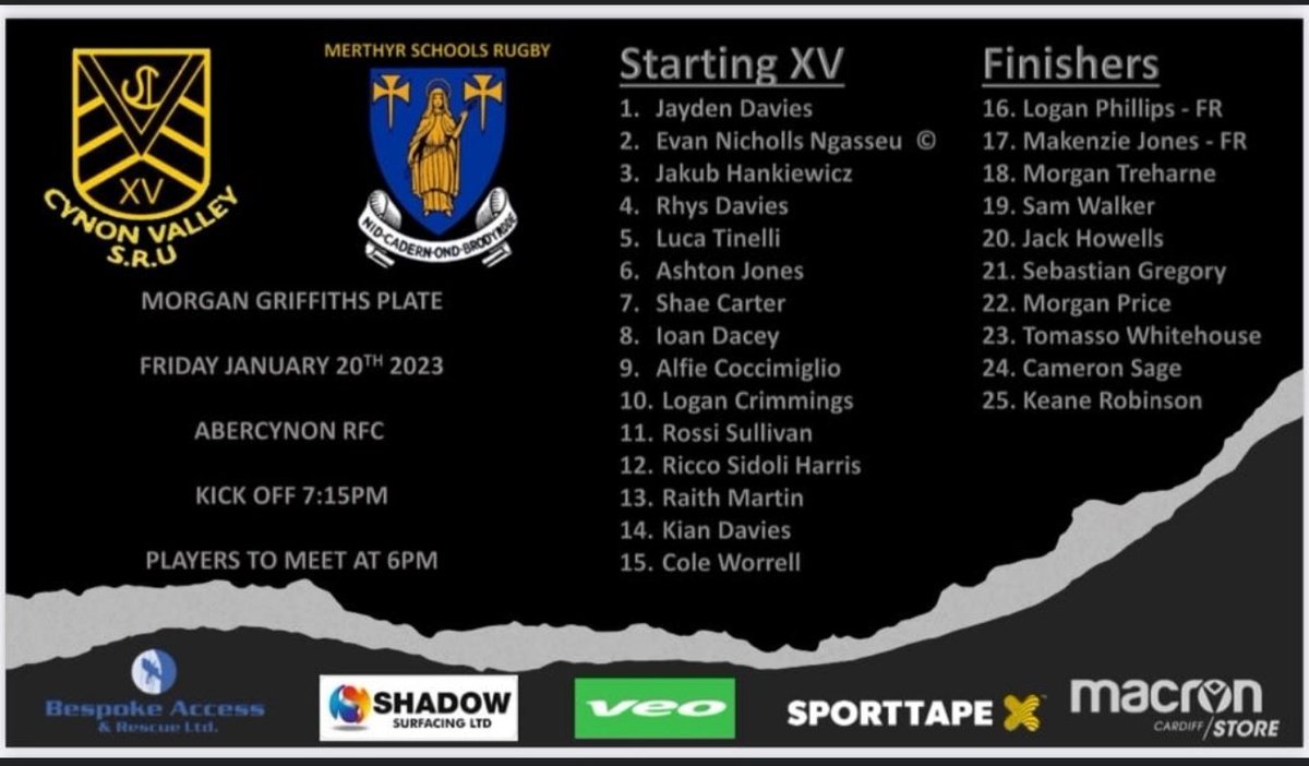RFCMerthyr's tweet photo. #Congratulations
Good luck @MerthyrSchools #Under15s playing Cynon Valley Schools in the Morgan Griffiths Plate at @AbercynonRFC this Friday evening.
Huge well done to the nineteen @RFCMerthyr boys selected as part of Friday's squad. #GoWellAll
#TeamMerthyr❤️ https://t.co/8Rbbebh6v1