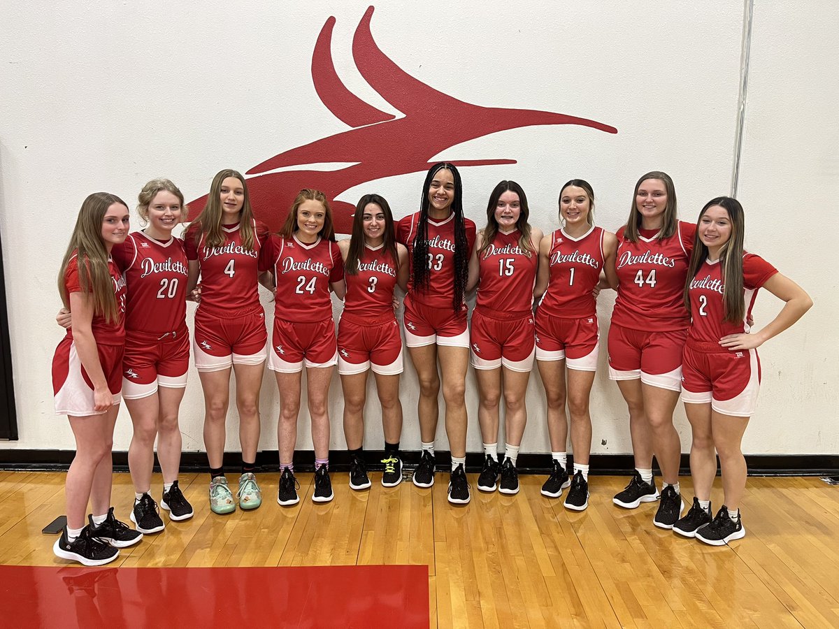 22CoachJones's tweet photo. This group has brought it all year. Bought in to hard work and defense. 7-1 in district and hungry for more. Can’t say enough about my coaching staff, either. They bring it every day! #GoDevilettes https://t.co/k3scqYOITG