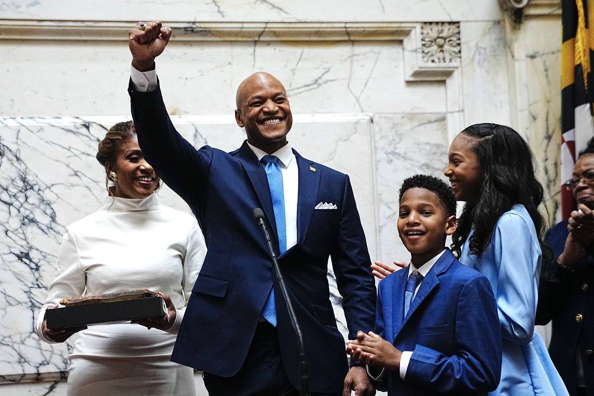 Maryland Governor Wes Moore is sworn in as the 63rd Governor of the state, in Annapolis, Md, Wednesday, Jan 18, 2023, (AP Photo / Bryan Woolston) #Breaking #wesmoore #mdpolitics #APPhoto