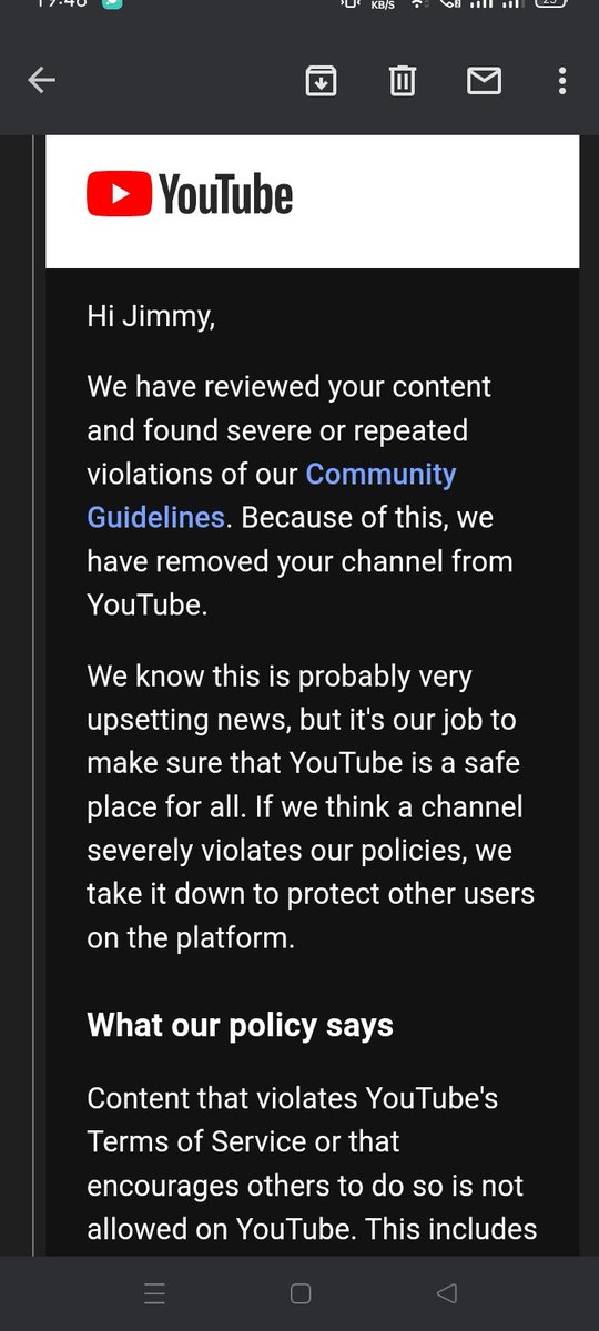 purbagramtv's tweet photo. @YouTubeCreators @TeamYouTube 
This is the final mail I got on 31 December 2022. Please unsuspend my account. I have not done anything against the YouTube policy. https://t.co/mnQ8x4qilU