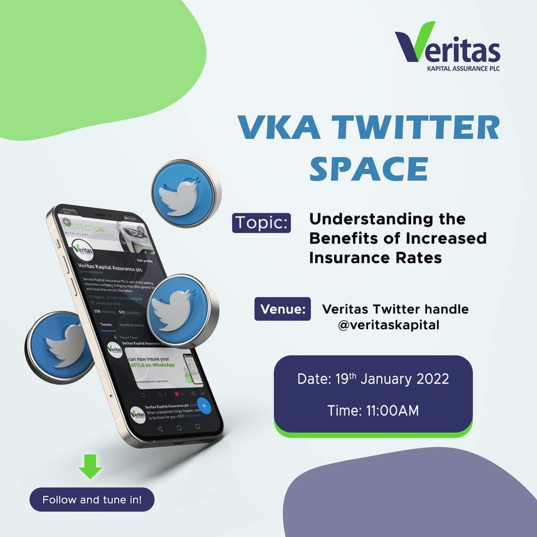 veritaskapital's tweet image. Join us on “Understanding the benefits of increased insurance rate” on Veritas Kapital Assurance plc's Twitter space.

Date: January 19th, 2022
Time: 11:00 a.m.–11:30 am
Link: lnkd.in/d3bGJ8s7

#Insurance #insurancetalks #twitterspace #veritaskapital