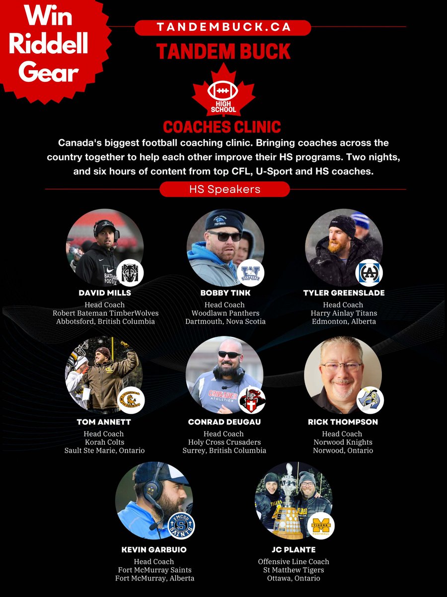 Make sure you check out the <a href="/tandembuck/">Tandem Buck Clinic</a> HS Coaching Clinic on February 9 and 16!

The Clinic, previously known as the Ontario HS Clinic, is a virtual clinic that is free to attend, replay access to the whole clinic is $10.

More: buff.ly/3QSP2vs

#WeAreFootballOntario