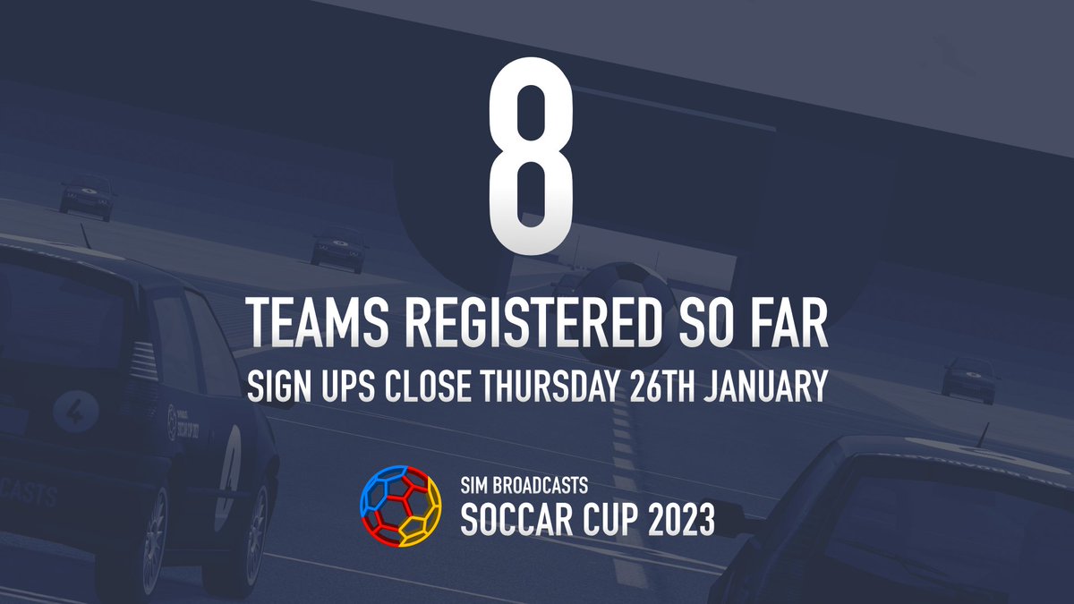simbroadcasts's tweet photo. 8️⃣ Teams have registered so far for Soccar Cup 2023 in @LFSracing! ⚽️
Will YOU be joining them? 👀
Sign up: https://t.co/sMaBkKlTCw
Discord: https://t.co/G7uRxx2oIm
#lfs #soccar #carfootball #simracing #livestream #sbtv https://t.co/MOj8uHtnot